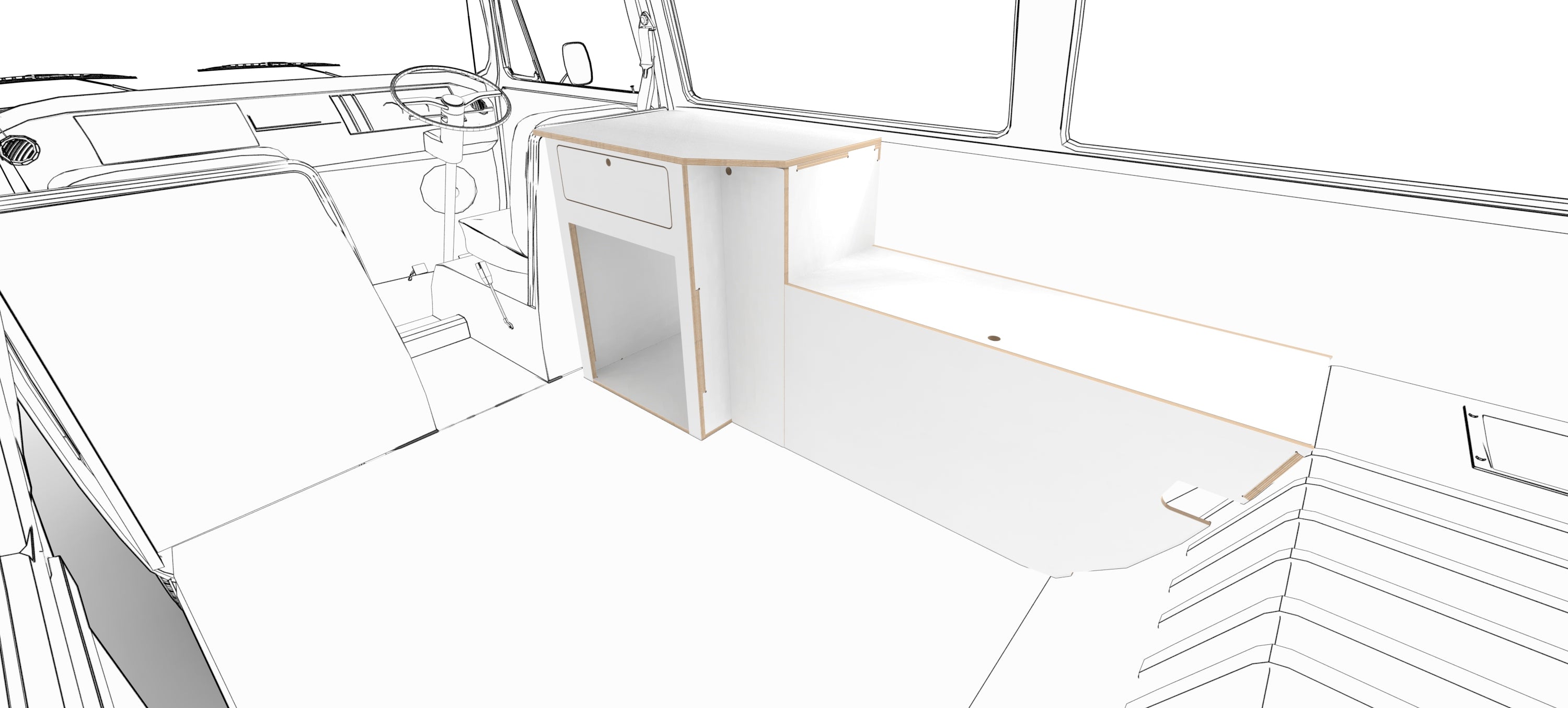 VW Kombi Camper Fitout Low Line Kitchen Unit