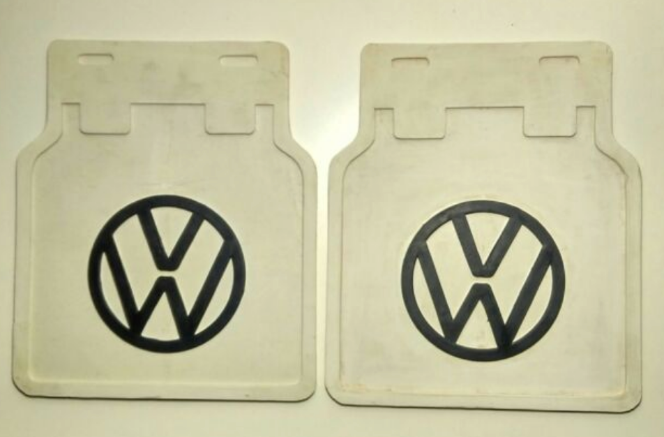 VW Kombi and Beetle Mud Flaps White Pair with VW Logo